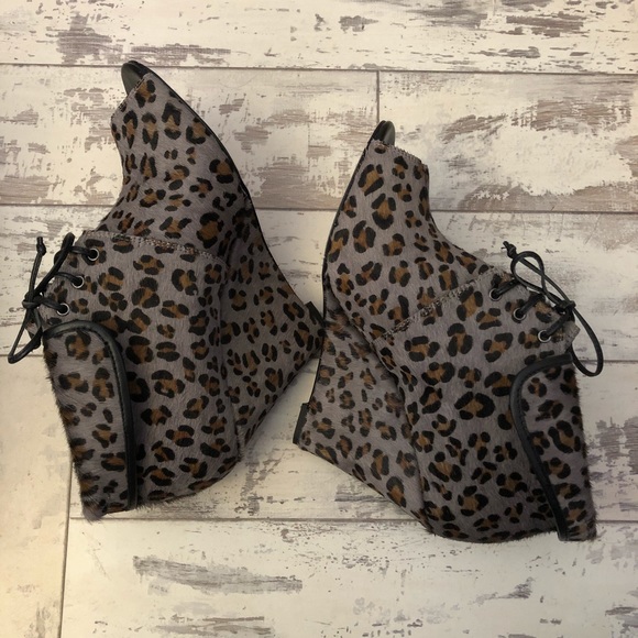 dani black wedge Gray leopard pony hair heels - Picture 4 of 8